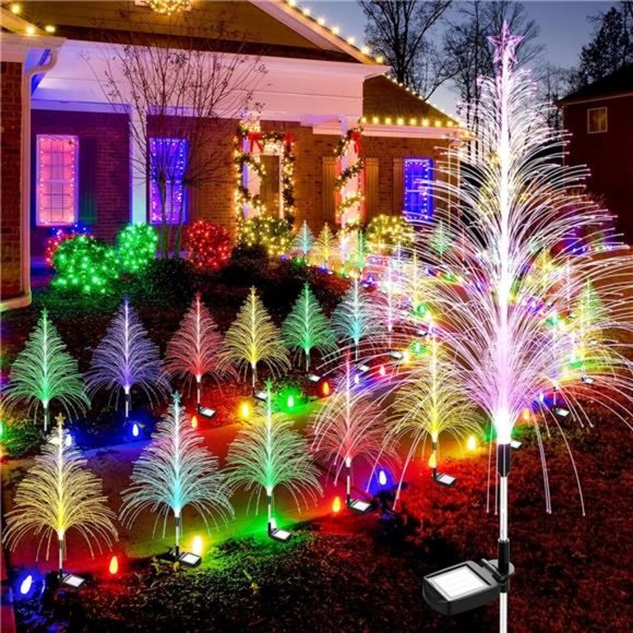2 Packs Christmas Tree Solar Garden Light w/ Multi-Colored Change, Solar Light - Picture 1 of 6